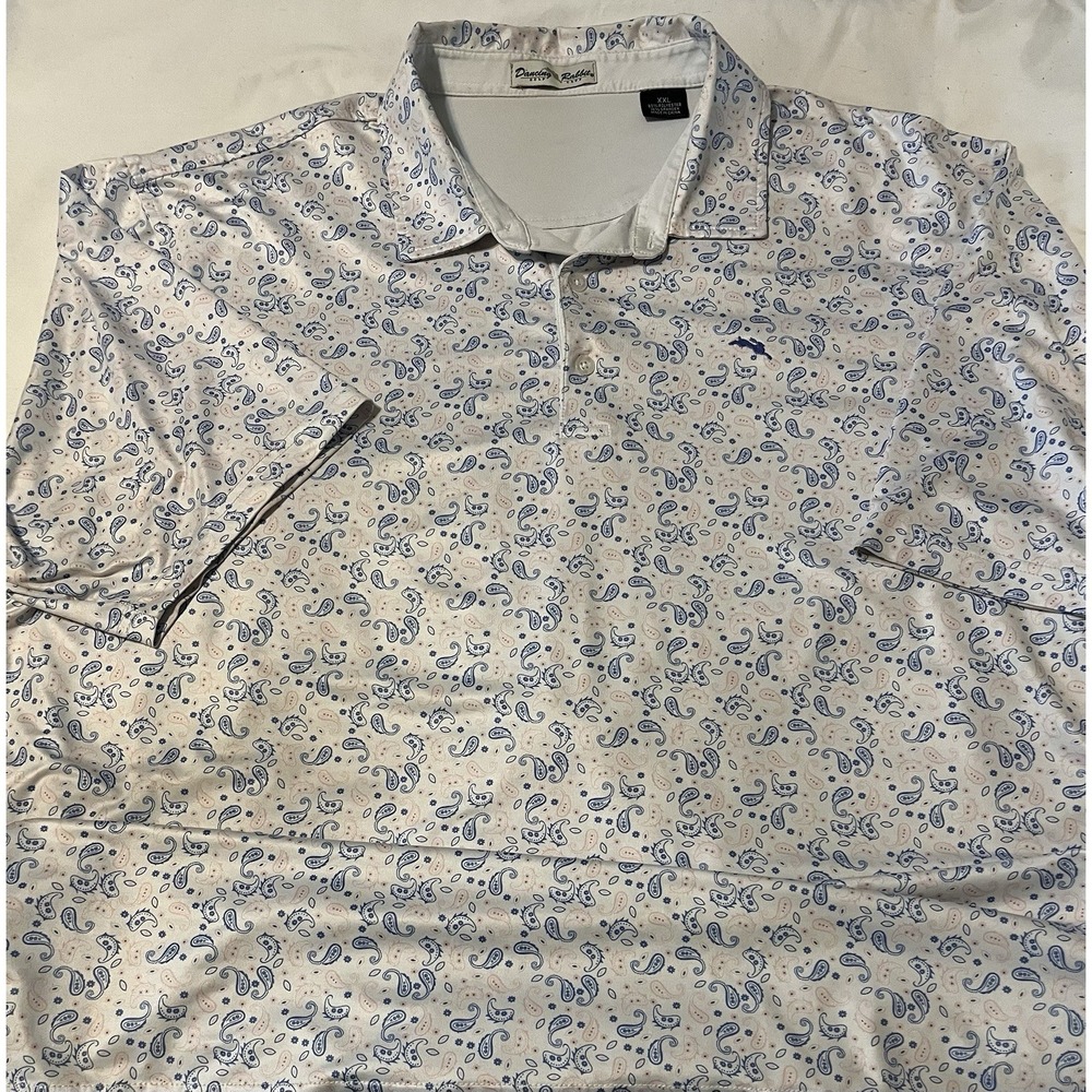 Dancing Rabbit Golf Club Men's 2XL Golf Polo White All-Over Paisley Print
